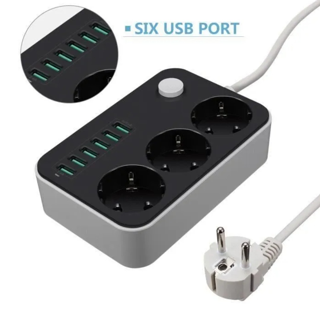 Image de LDNIO 5V 3.4A Chargeur Bureau 3 Prise Alimentation 6 USB Port 1.6m Charger Multipris - Unbranded