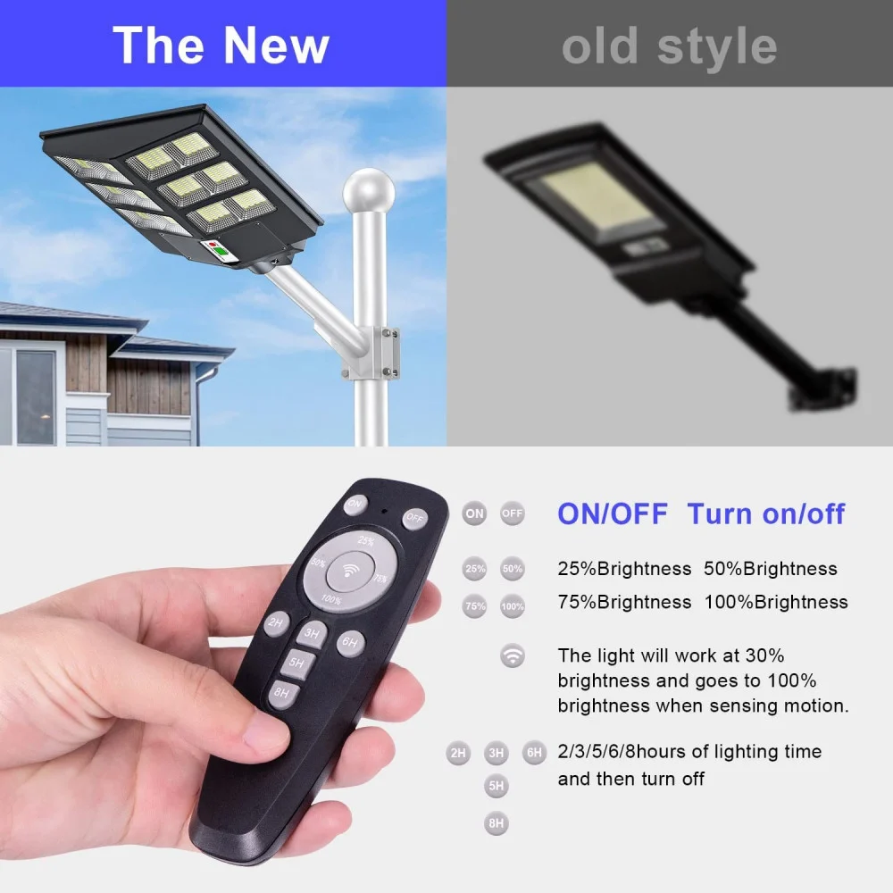 Image de LED Street Light luminaire solaire sans fil 150w avec télécommande et support, détecteur de mouvement extérieur - Unbranded