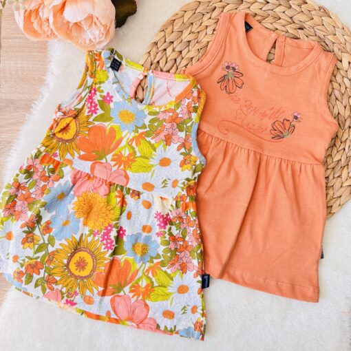 Image de Lot de 2 robes pur coton Bébé fille Corail - Unbranded