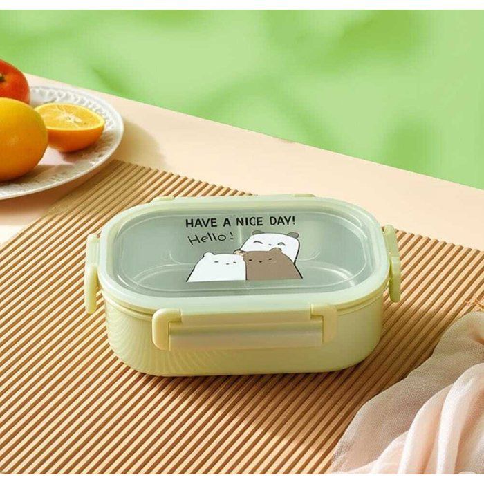 Image de Lunch box à deux compartiments sur inox avec cuillère – Idéal école &amp; travail HAVE NICE DAY, - Unbranded