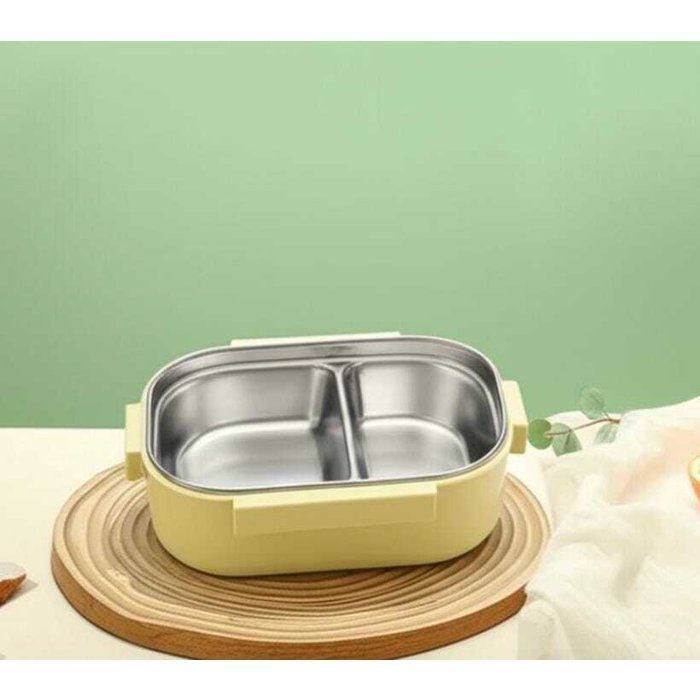 Image de Lunch box à deux compartiments sur inox avec cuillère – Idéal école &amp; travail HAVE NICE DAY, - Unbranded