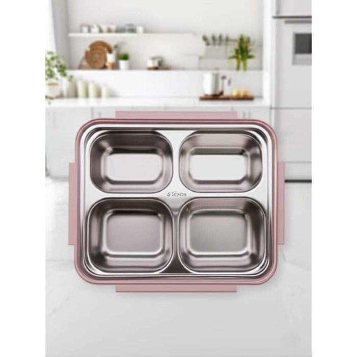 Image de Lunch Box Isotherme avec 4 Compartiments + Cuillère et Fourchette en Inox – Parfait pour l'École et le Travail