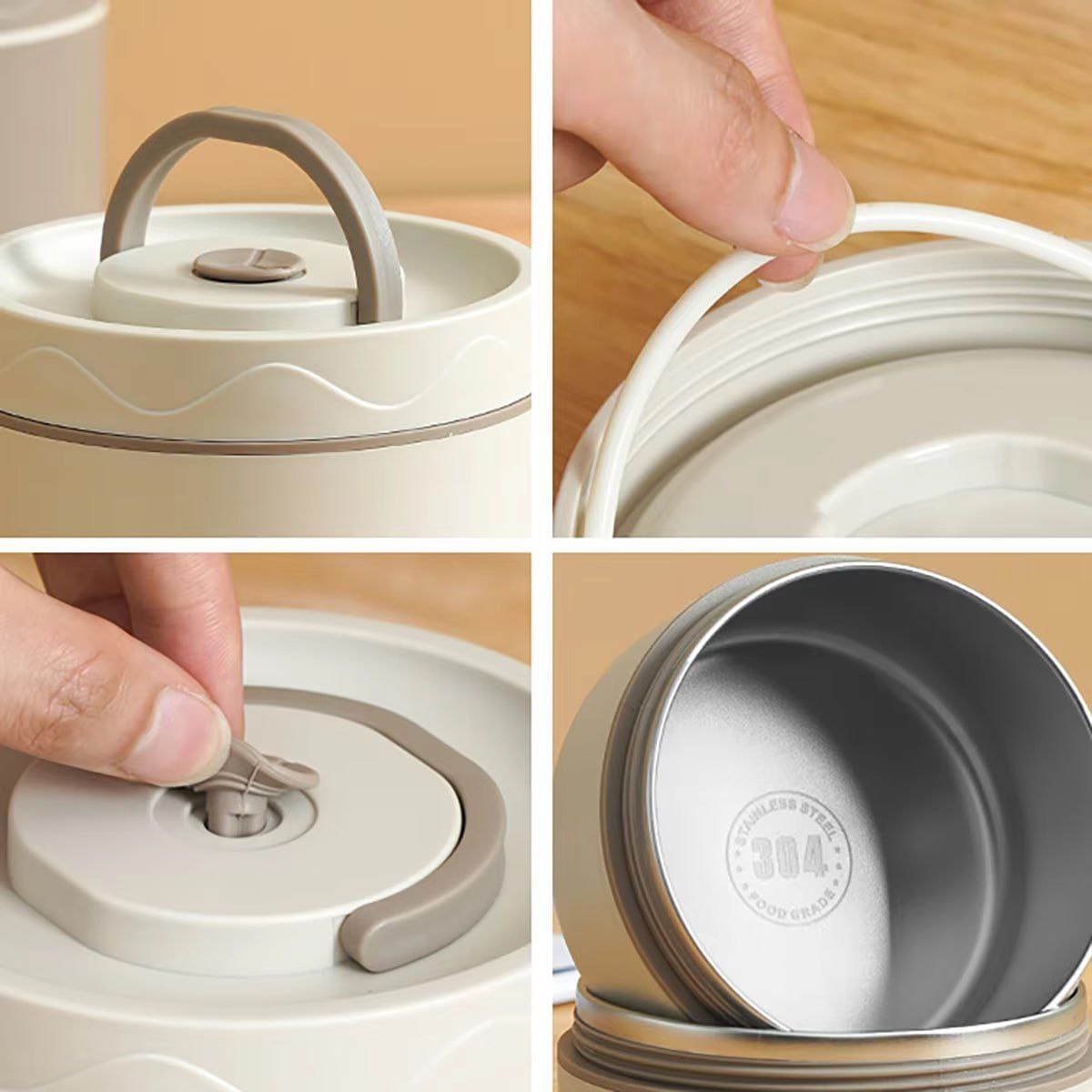 Image de Lunch Box isotherme portable en acier inoxydable, 4 récipients isothermes pour repas avec sac