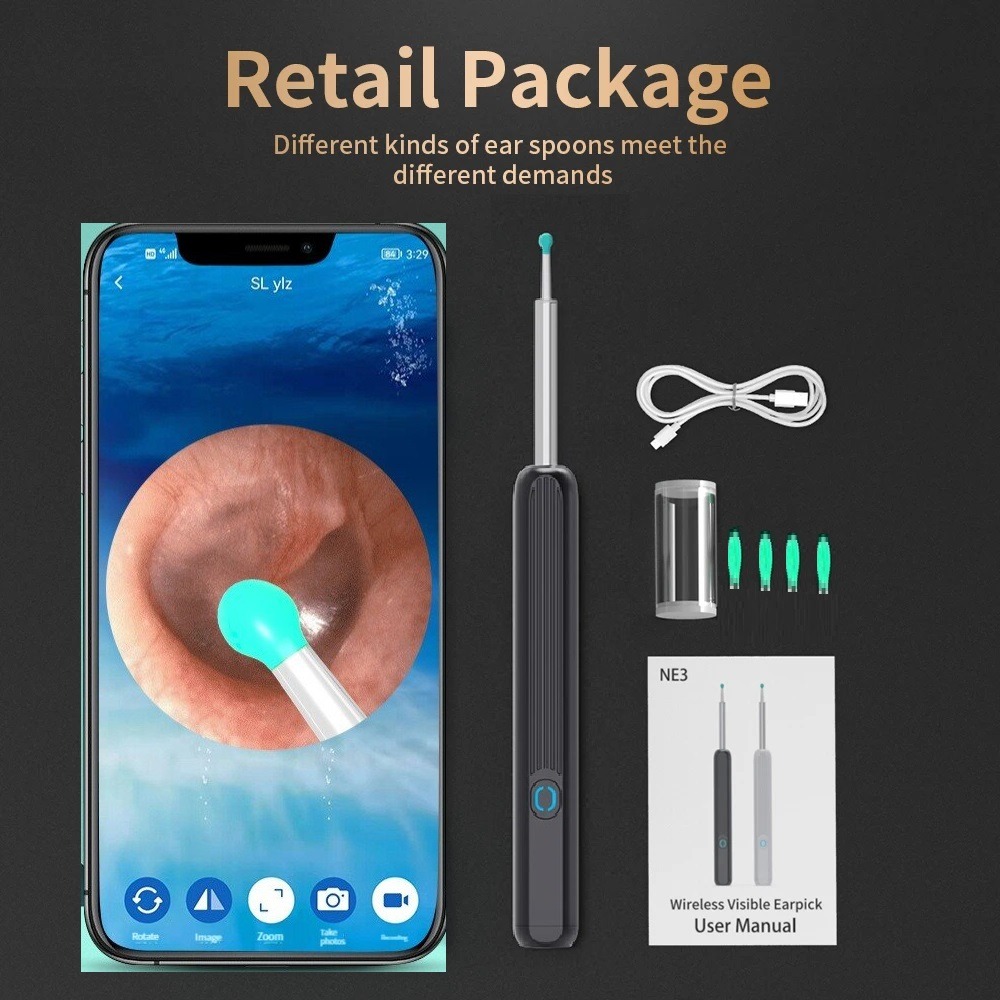Image de nettoyeur d'oreille avec caméra, otoscope endoscope, sans fil 1080p android iphone - Unbranded