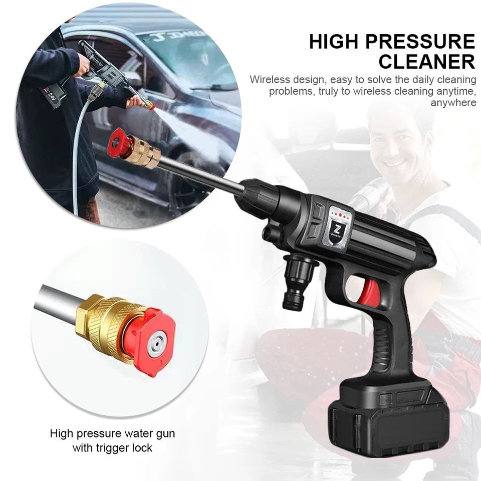 Image de Nettoyeur Haute Pression sans Fil Portable avec 5.2m Tuyau et Accessoires, avec Moteur Haute Puissance et Buse Multifonction 5 en 1 pour Voitures Maison Jardin - Unbranded