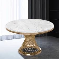 Image de nouveau Style mariage de luxe en acier inoxydable or Table à manger ronde marbre haut et chaises conceptions - Unbranded