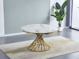 Image de nouveau Style mariage de luxe en acier inoxydable or Table à manger ronde marbre haut et chaises conceptions - Unbranded