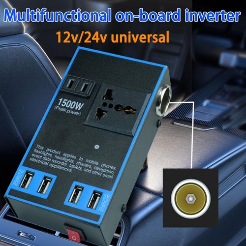 Image de Onduleur de voiture 1500W 12V 24V à 220V ,4 ports avec prise, charge rapide,adaptateur USB - Unbranded