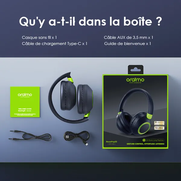 oraimo BoomPop2S Casque supra-auriculaires sans fil ENC
