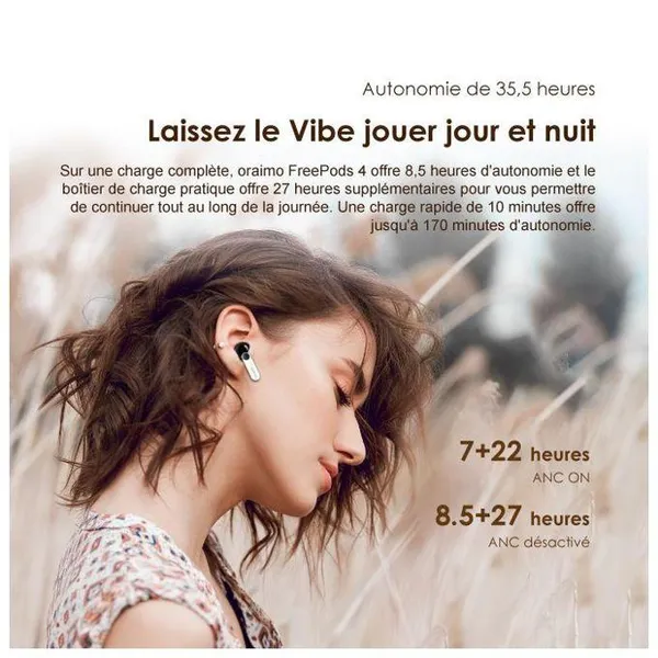 oraimo FreePods 4 Écouteurs sans fil véritables ANC