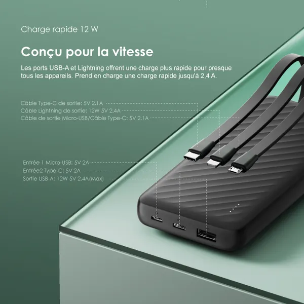 oraimo Slice Link Banque d'alimentation 10000mAh 12W