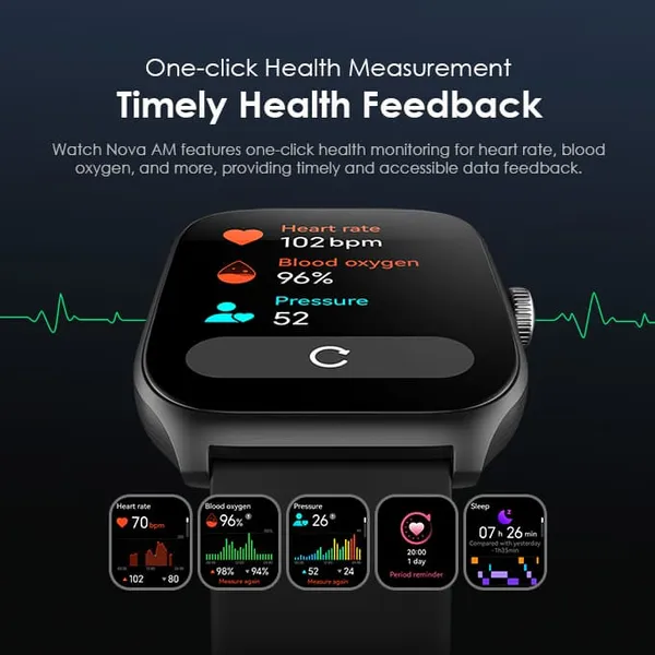 oraimo Watch Nova AM Montre intelligente à écran AMOLED avec couverture incurvée