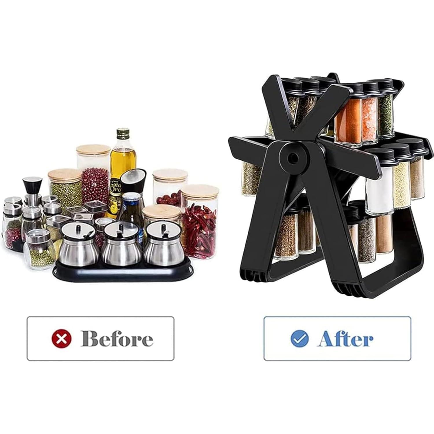 Image de Organisateur de Cuisine SANTORINI : Étagère Rotative à Épices avec 18 Pots en Verre - Unbranded