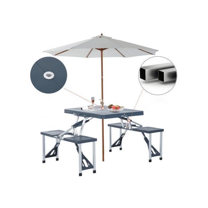 Image de Outdoor Gear Table de camping portable pour pique-nique ou plage avec 4 sièges et trou pour parasol - Unbranded