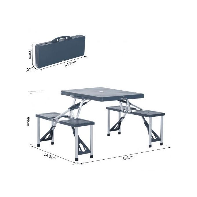 Image de Outdoor Gear Table de camping portable pour pique-nique ou plage avec 4 sièges et trou pour parasol - Unbranded