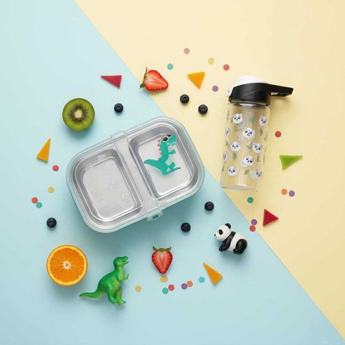 Image de Pack Lunch box +gourde 500ml en plastique alimentaire sans BPA deux compartiments en inox -3 couverts