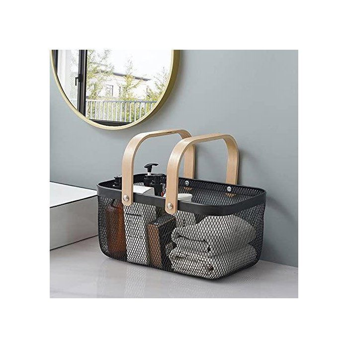 Image de Panier Rectangulaire - MéNagers - Noir - Bois - Fer Forgé - 40x24,5x18cm - Unbranded