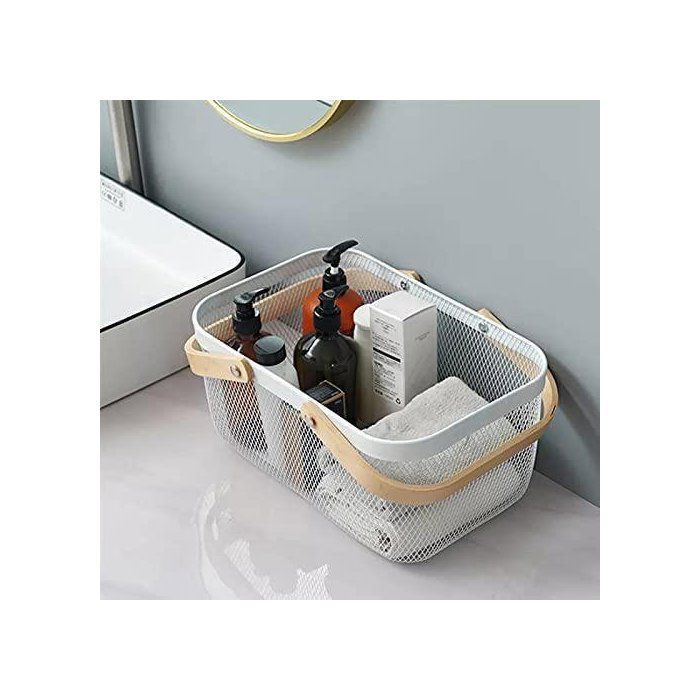 Image de Panier Rectangulaire - MéNagers - Noir - Bois - Fer Forgé - 40x24,5x18cm - Unbranded