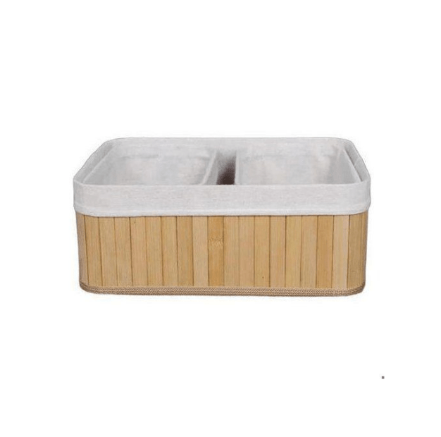Image de Paniers de rangement - Compactor - Lot de 3 - Bambou naturel - Doublure en tissu - Rectangulaires - Unbranded