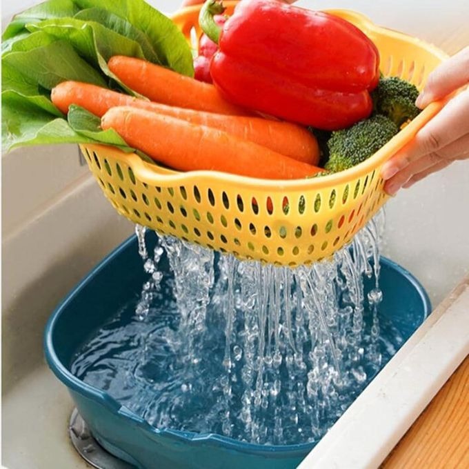 Image de Passoire de Cuisine Double Couche – Système de Drainage et de Stockage Pratique - Unbranded