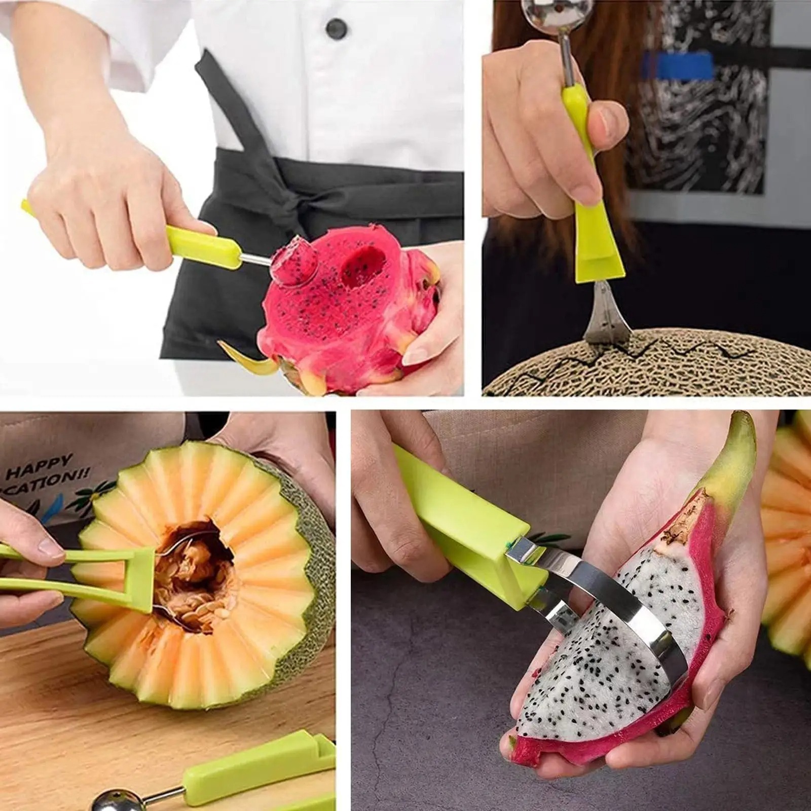 Image de Pelle à fruits 3 en 1 - Cuillère à boules de fruits, découpe et sculpture - Unbranded