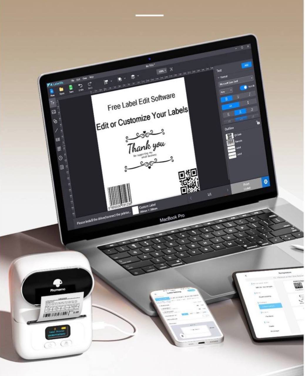 Image de Phomemo M110 Imprimante d'étiquettes Bluetooth thermique Etiqueteuse Compatible avec Android, iOS + Rouleau - Unbranded