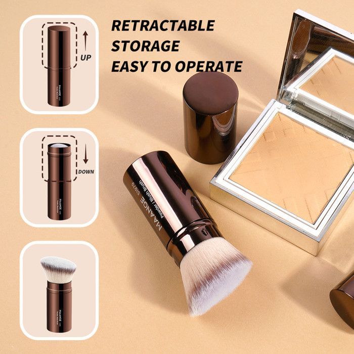 Image de Pinceau de maquillage - Vegan - Kabuki rétractable - Sans perte de poils - Voyage facile - Marron - Unbranded