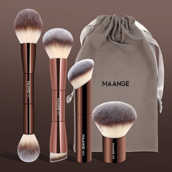 Image de Pinceaux de maquillage - MAANGE - MAG51978 - 4 pièces - Poils en nylon - Couleur café et or - Unbranded