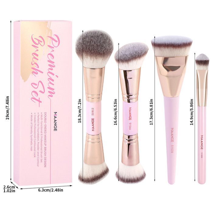 Image de Pinceaux de maquillage - Non spécifié - 4 pièces - Fibres synthétiques - Poignée en bois - Couleur or - Unbranded