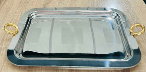 Image de PLATEAU EN INOX SEDEN EN INOX ANSES DOREES GM 18 CARATS COULEUR ARGENTE 47CM/34,5CM - Unbranded