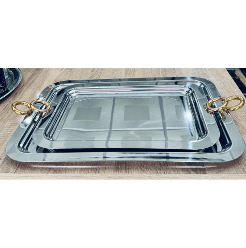 Image de PLATEAU EN INOX SEDEN EN INOX ANSES DOREES GM 18 CARATS COULEUR ARGENTE 47CM/34,5CM - Unbranded