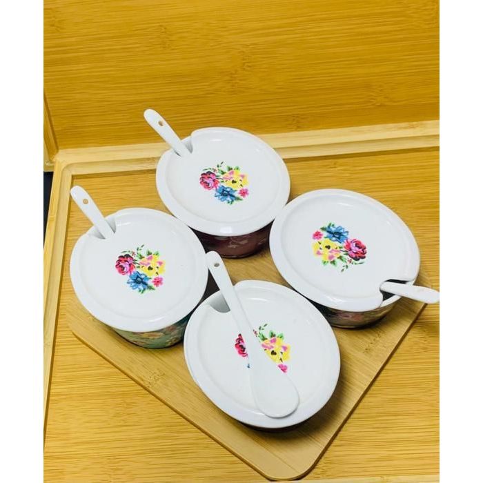 Image de Presentoir 5 pieces avec 4 pots en porcelaines couleur avec ceuillere de service avec couvercle - Unbranded