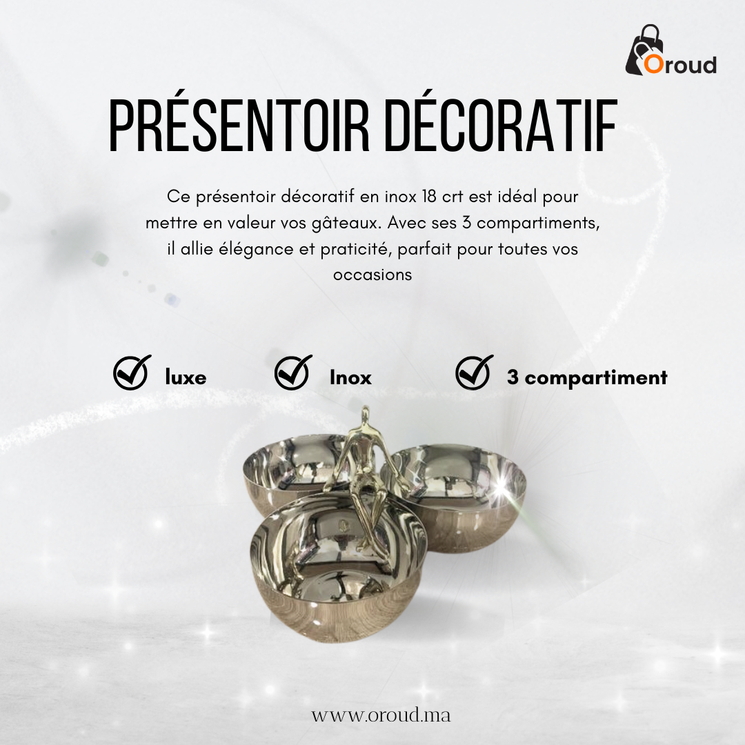 Image de Présentoir décoratif - Luxe - Inox 18 crt - 3 compartiments - Accessoires de cuisine - Unbranded