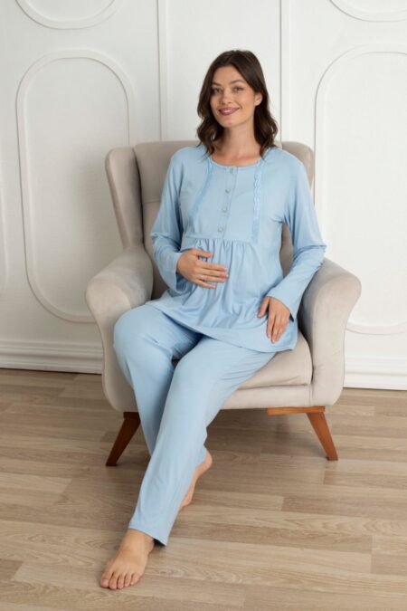 Image de Pyjama grossesse et allaitement avec peignoir bleu - Unbranded