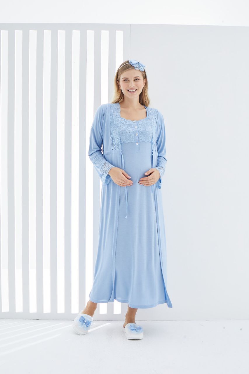 Image de Pyjama robe dentelle grossesse Allaitement 2pcs : Saumon - Unbranded