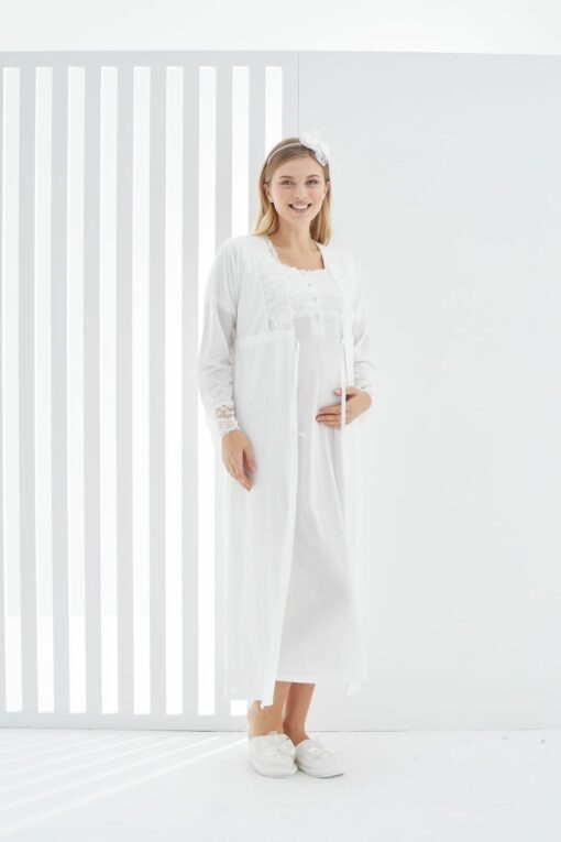 Image de Pyjama robe dentelle grossesse Allaitement 2pcs : Saumon - Unbranded