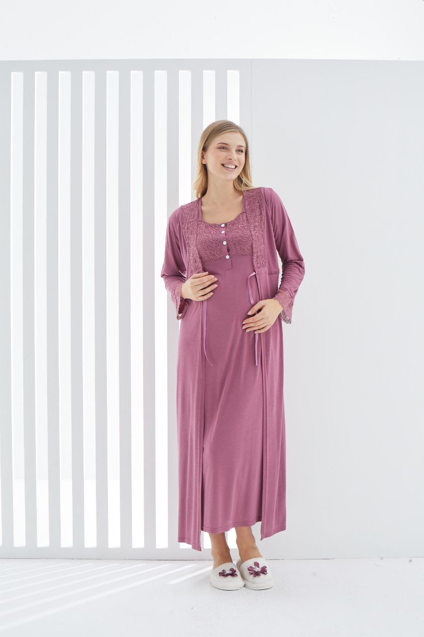 Image de Pyjama robe dentelle grossesse Allaitement 2pcs : Saumon - Unbranded