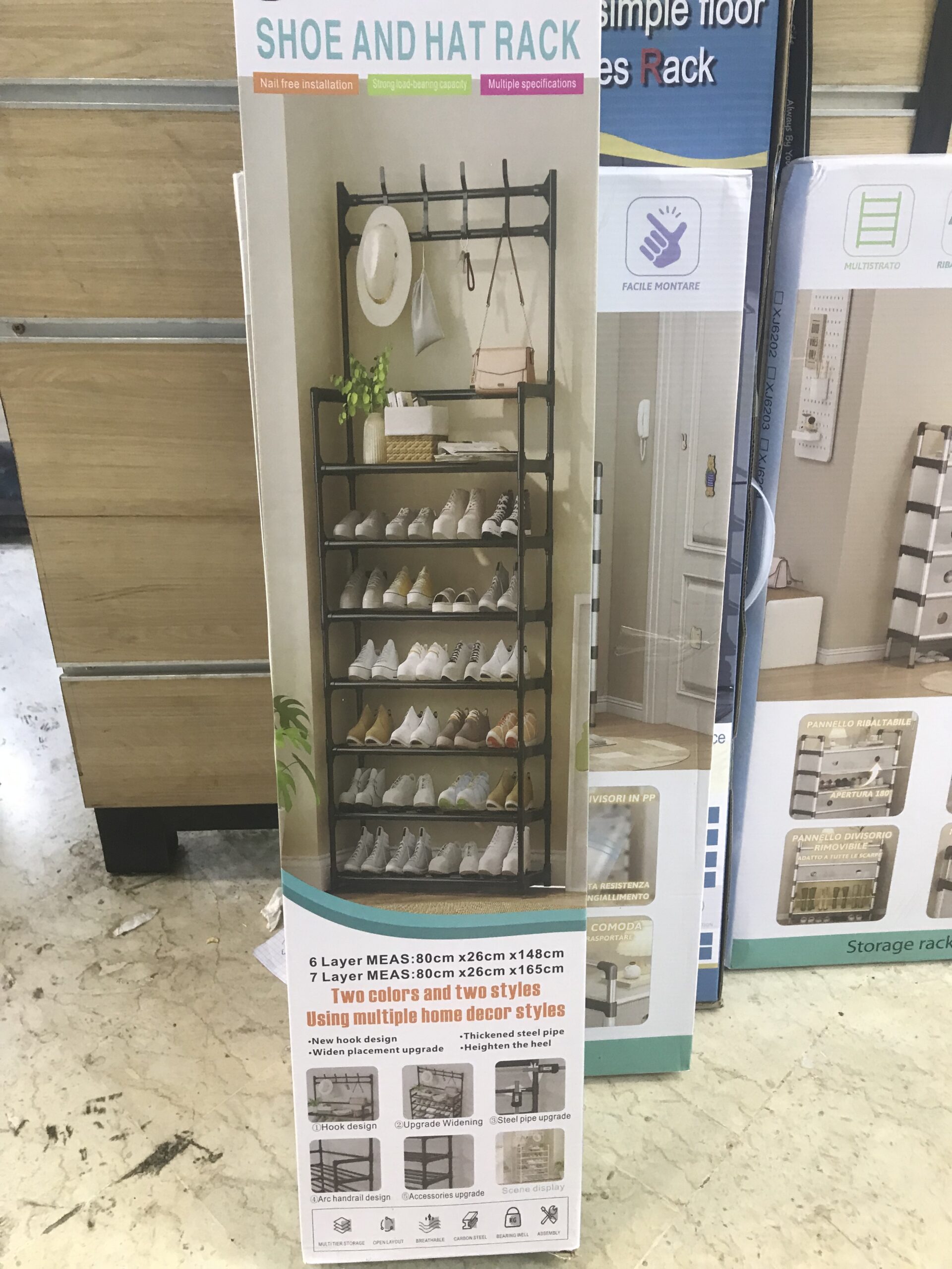 Rangement Chaussures 7 étagère et Porte-Vêtements en Métal de maison