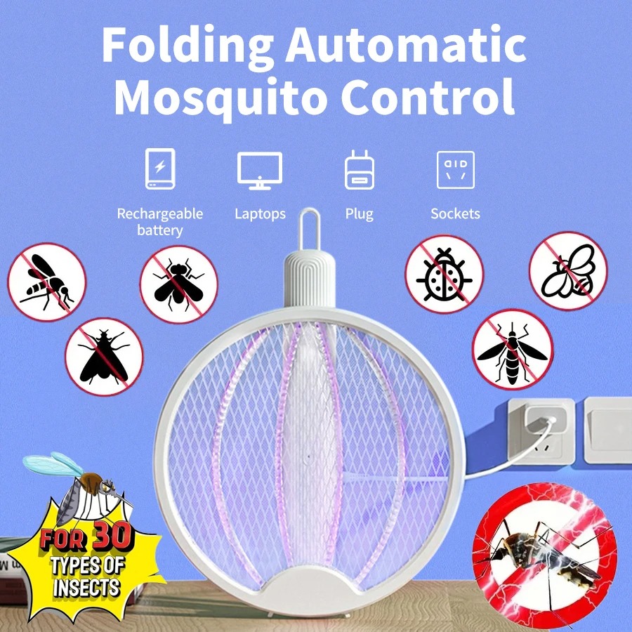 Raquette Anti-Moustiques Électrique Pliable avec Lumière UV