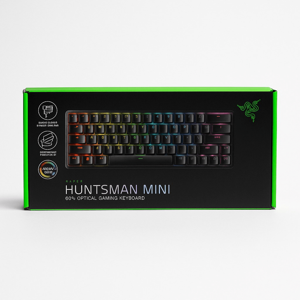 Razer Huntsman Mini – Clavier Gaming Mécanique 60 % RGB Chroma, Switchs Optiques Razer, USB‑C Détachable