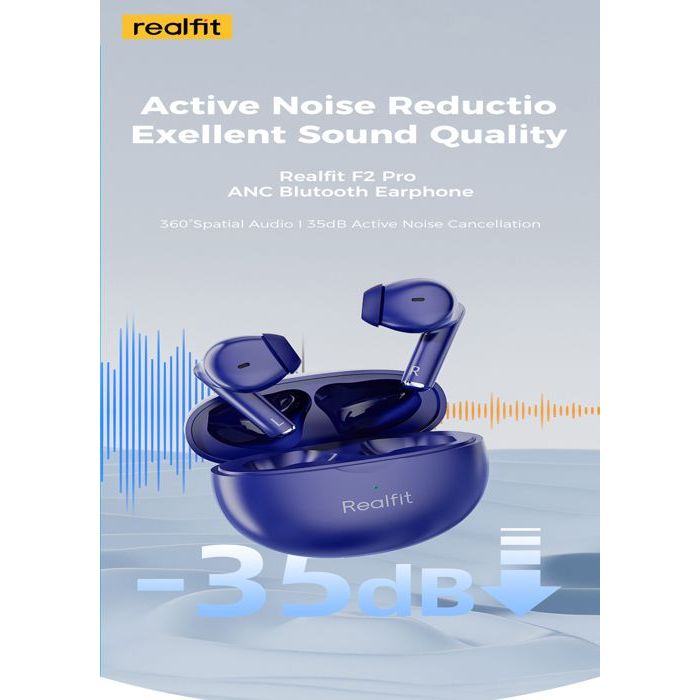 Image de Realfit F2 Pro ANC suppression Active du bruit Bluetooth couleur Bleu - Unbranded