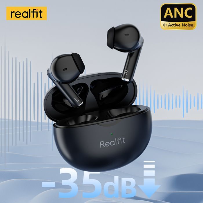 Realfit F2 Pro Earbuds Bluetooth 5.1 Sans fil tactile avec suppression active du bruit ANC – Noir