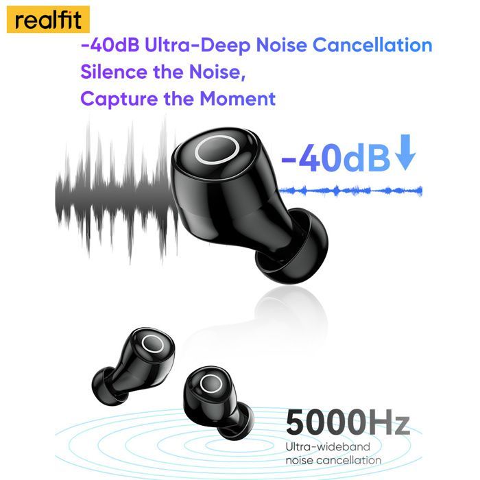 Image de Realfit F4 Mini ANC Bluetooth écouteurs 40dB suppression Active du bruit Couleur Noir - Unbranded