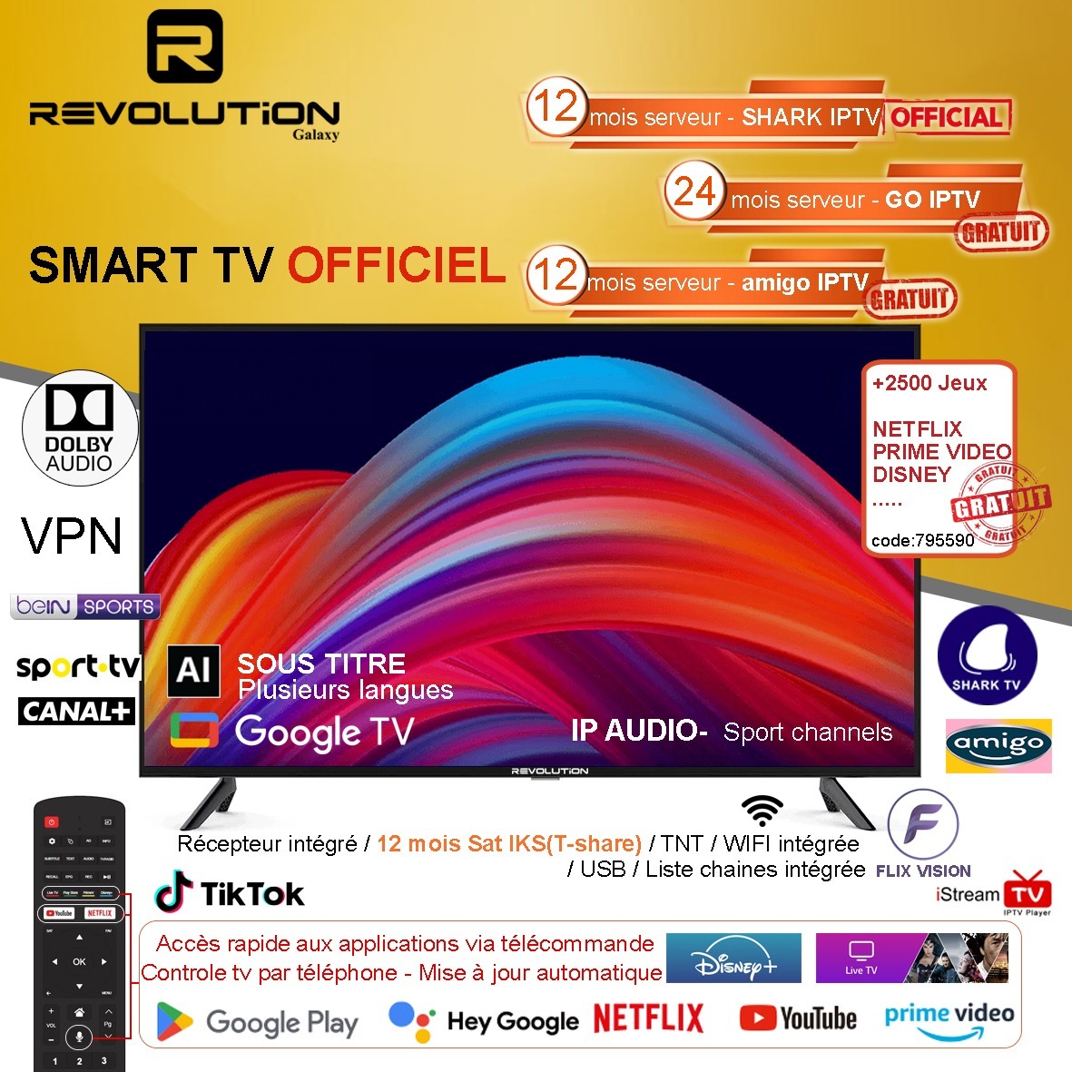 Image de REVOLUTION 43 Smart Tv  Full HD Google Tv, ANDROID Officiel Wi-Fi & Bluetooth, 4 ans d'abonnement gratuit