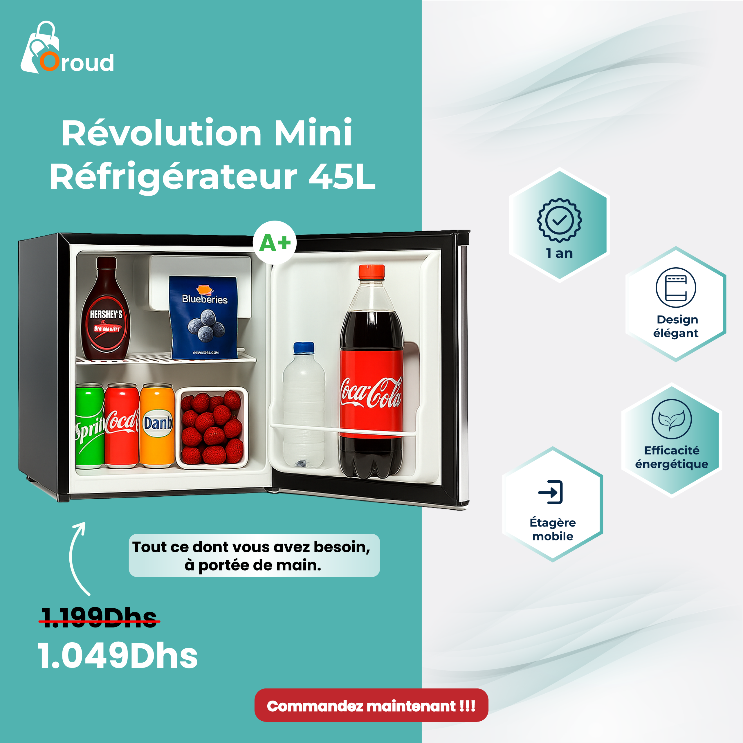 Image de Révolution Mini Bar – Mini Réfrigérateur 45L Volume 50L - Unbranded