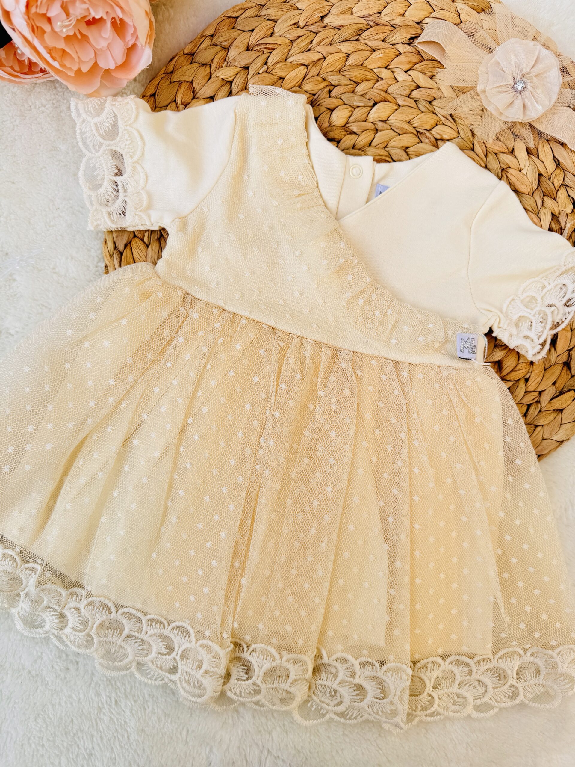 Robe demi manches Dentelle en tulle Florale spéciale occasions rose