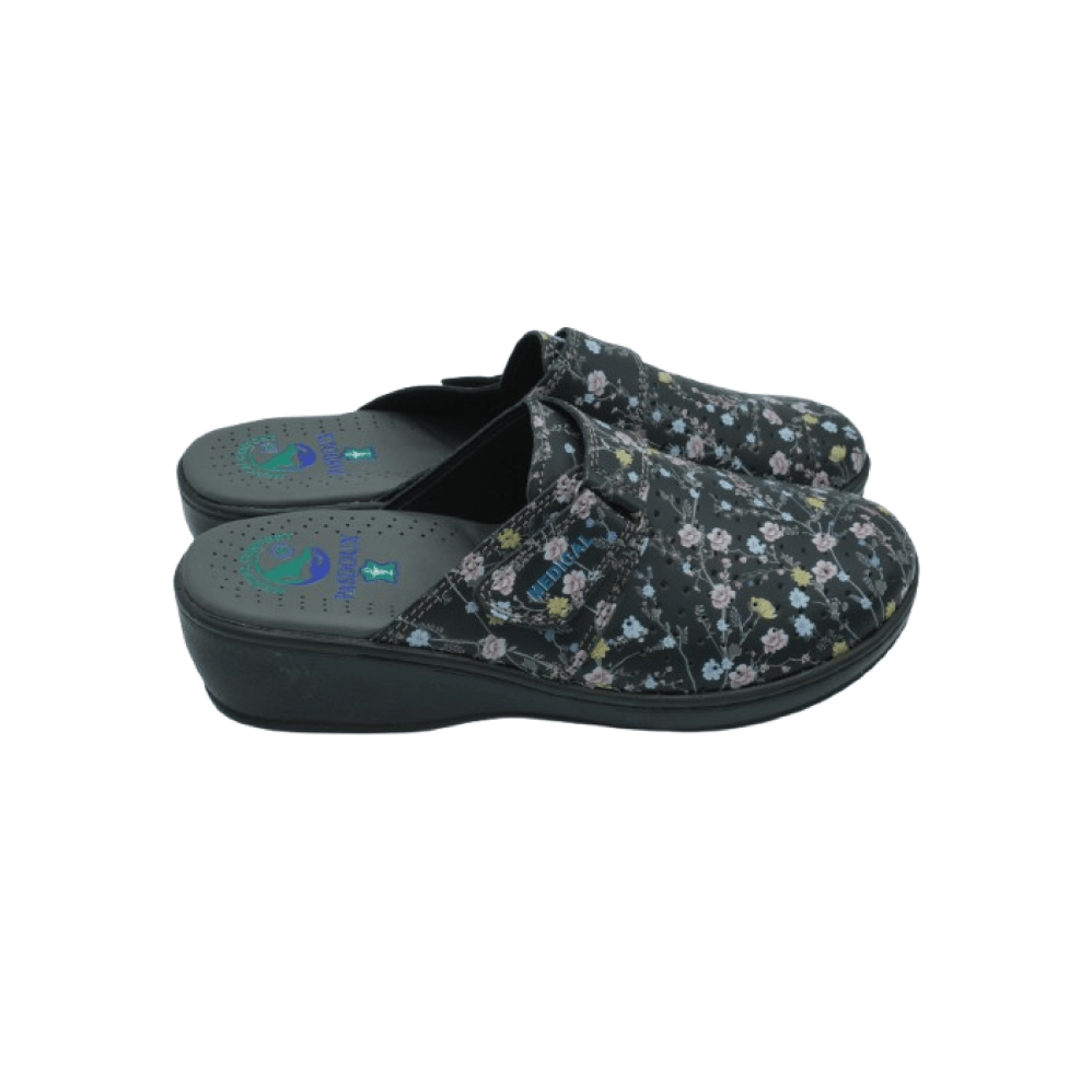 Image de Sabots Médical en Noir  A Motif Fleure - Unbranded