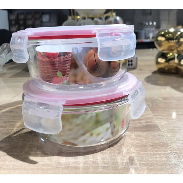 Image de Set de 2 boîtes 400 ml et 320 ml en verre hermetiques avec couvercles-couleurs bleu et rose - Unbranded