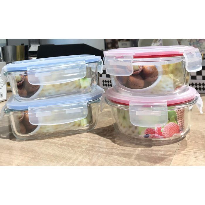 Image de Set de 2 boîtes 400 ml et 320 ml en verre hermetiques avec couvercles-couleurs bleu et rose - Unbranded