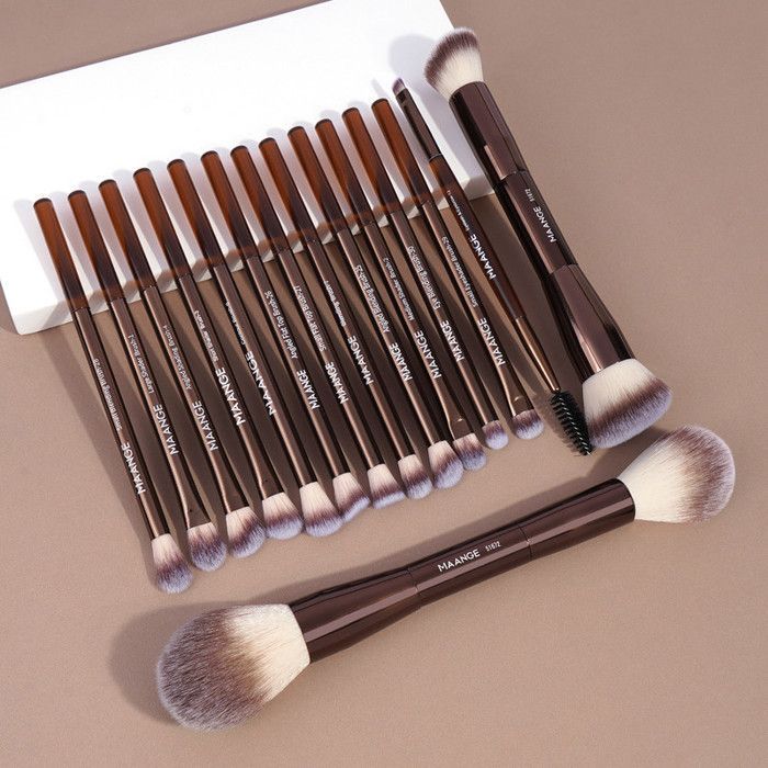 Image de Set de pinceaux de maquillage - MAANGE - 15pcs - Double face - Poignée en aluminium - Doux et souple - Unbranded